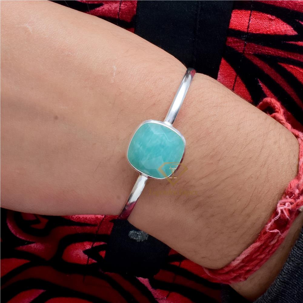 Gorgeous Handmade Natural Amazonite Gemstone 925 Sterling Silver Bangle, Cuff Bangle For Wholesale Suppliers