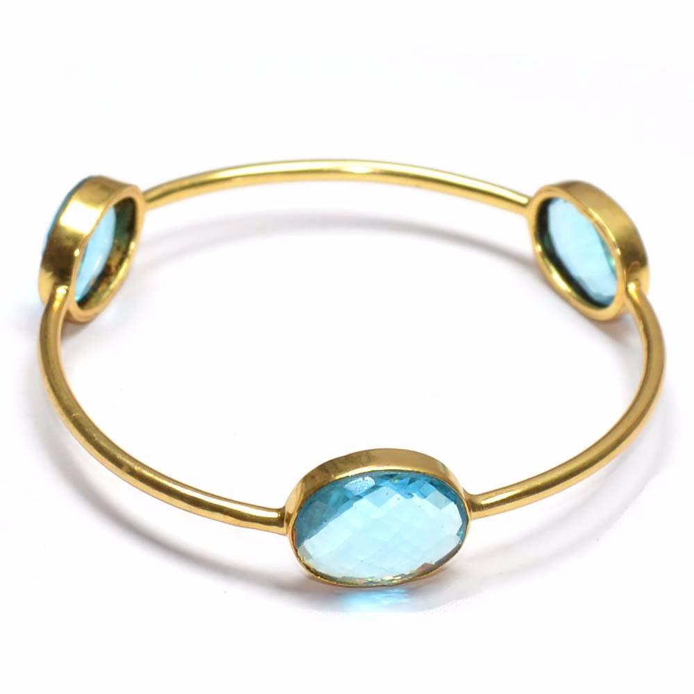 Handmade Natural Blue Quartz 925 Sterling Silver Bangle, Wholesale Oval Shape Gemstone Bangle Jewelry For Suppliers