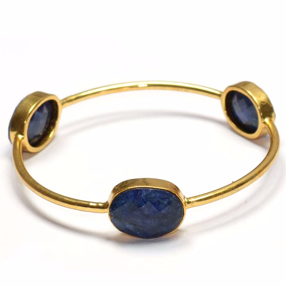 Natural Blue Sapphire Gemstone Bangle, Bezel Set Birthday Gift Bangle Jewelry For Wholesale Suppliers