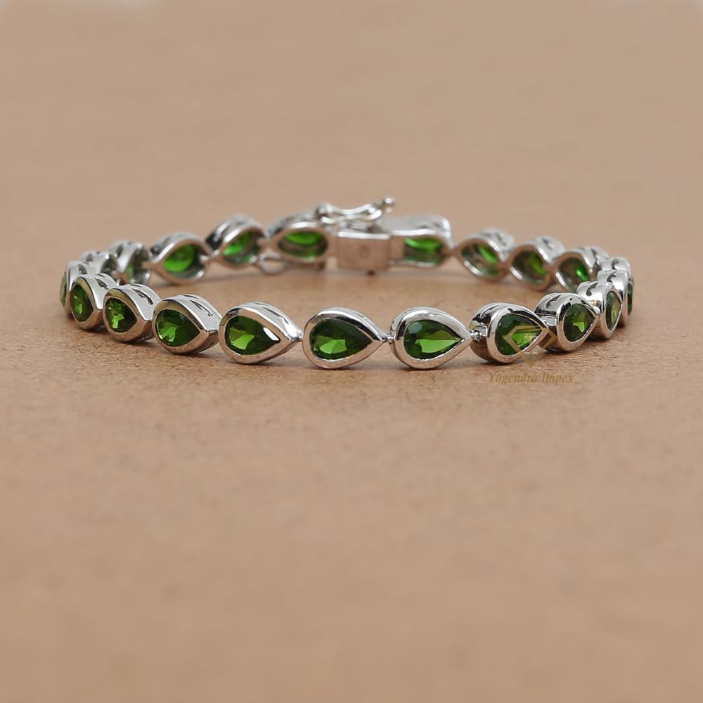 Natural Green Onyx Gemstone 925 Sterling Silver Tennis Bracelets, Wholesale Handmade Fashion Jewelry For Suppliers