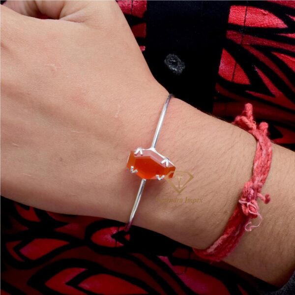 Genuine Natural Carnelian Gemstone 925 Sterling Silver Bangle, Handmade Prong Set Red Gemstone Bangle For Wholesale Suppliers