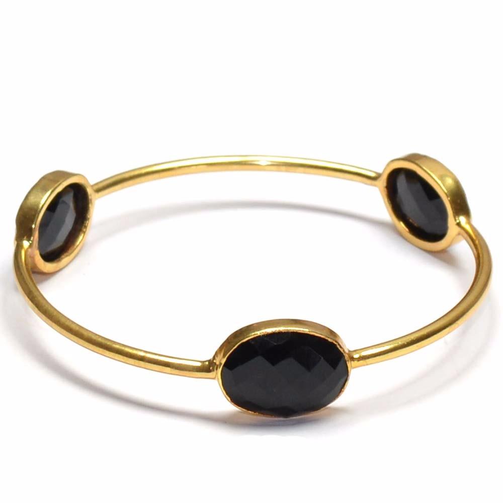 18k Gold Plated Oval Shape Natural Black Onyx Gemstone Bangle, high quality gemstone Jewelry For Wholesale Suppliers