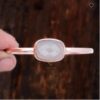 Genuine Natural Gray Moonstone Gemstone 925 Sterling Silver Bangle Handmade Bezel Set Rose Gold Plated For Wholesale Suppliers