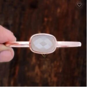 Genuine Natural Gray Moonstone Gemstone 925 Sterling Silver Bangle Handmade Bezel Set Rose Gold Plated For Wholesale Suppliers