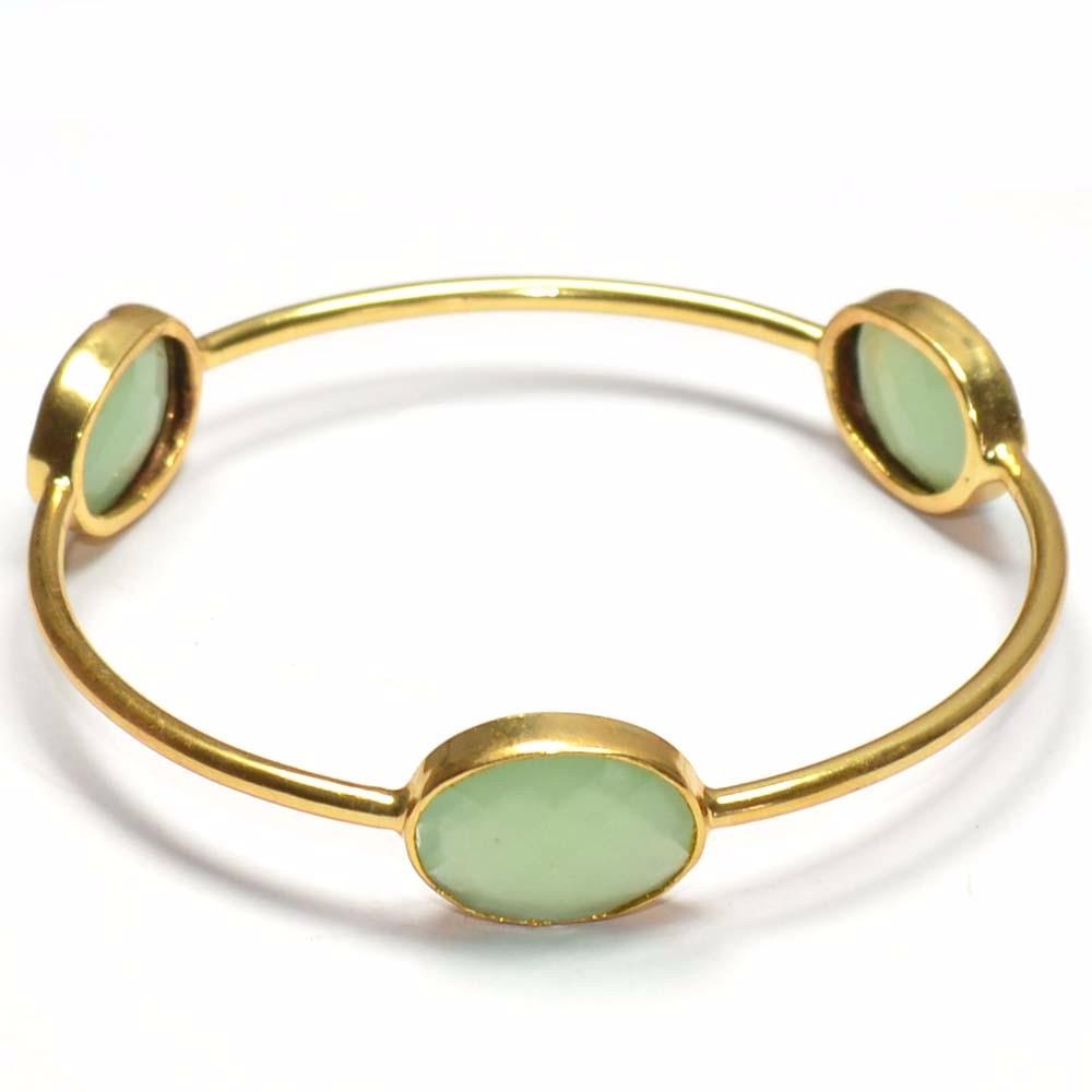 Oval Shape Natural Prehnite Gemstone Bangle 18k Gold Plated Sterling Silver Fancy Bangle Jewelry For Suppliers & Manufacturer