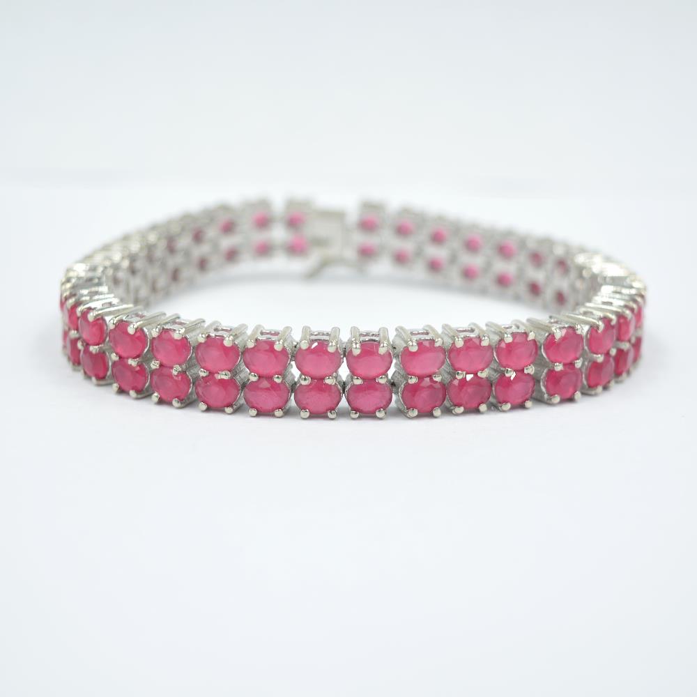 Handmade Pink Ruby Tennis Bracelet Ruby Gemstone 925 Sterling Silver Prong Set Tennis Bracelet For Wholesale Suppliers