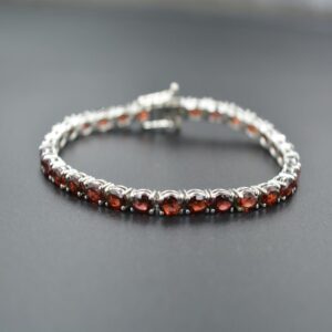 Handmade Tennis Bracelet red garnet Gemstone round shaped 925 Sterling Silver Prong Set Tennis Bracelet For Wholesale Suppliers