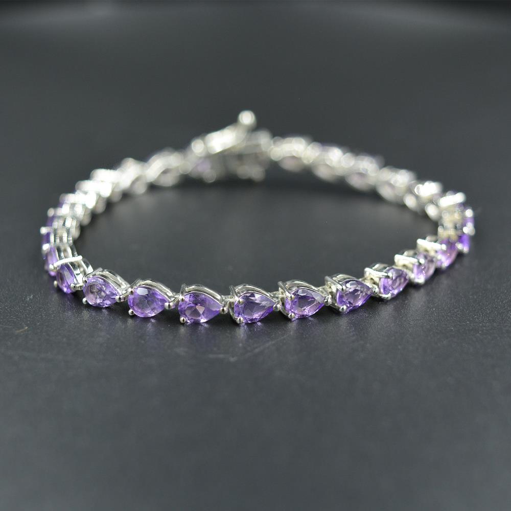 Pear Shape Natural purple Tennis Bracelet 925 Sterling Silver Handmade Wedding Tennis Bracelet For Suppliers & Manufacturers