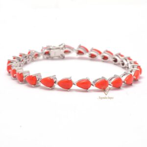 Pear Shape Natural Red Coral Tennis Bracelet 925 Sterling Silver Handmade Wedding Tennis Bracelet For Suppliers & Manufacturer