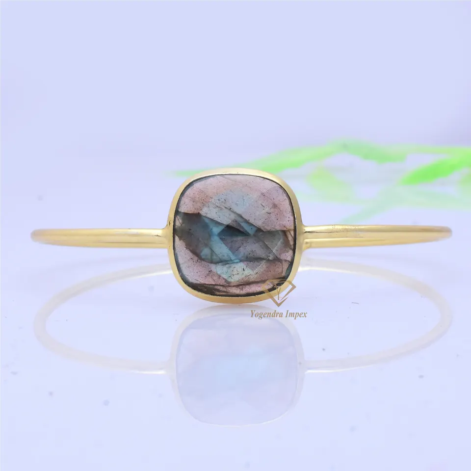 Elegent Natural Labradorite Gemstone 925 Sterling Silver Bangle, Handmade Bangle For Wholesale Suppliers