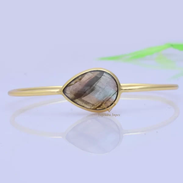 Genuine Labradorite Gemstone Bangle 925 Sterling Silver Bangle Pear Shape Cuff Bracelets Jewelry For Wholesale Suppliers