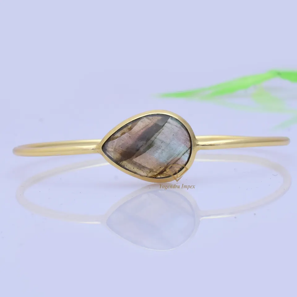 Genuine Labradorite Gemstone Bangle 925 Sterling Silver Bangle Pear Shape Cuff Bracelets Jewelry For Wholesale Suppliers