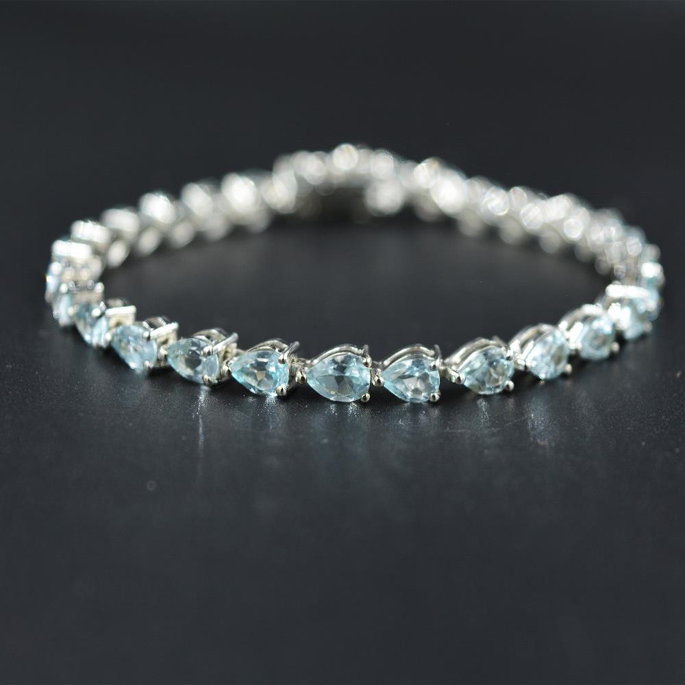 New 925 Sterling Silver Wholesale Blue Topaz Gemstone Tennis Bracelet Trendy Fashion Wedding Bangle Fine Jewelry Manufacturer