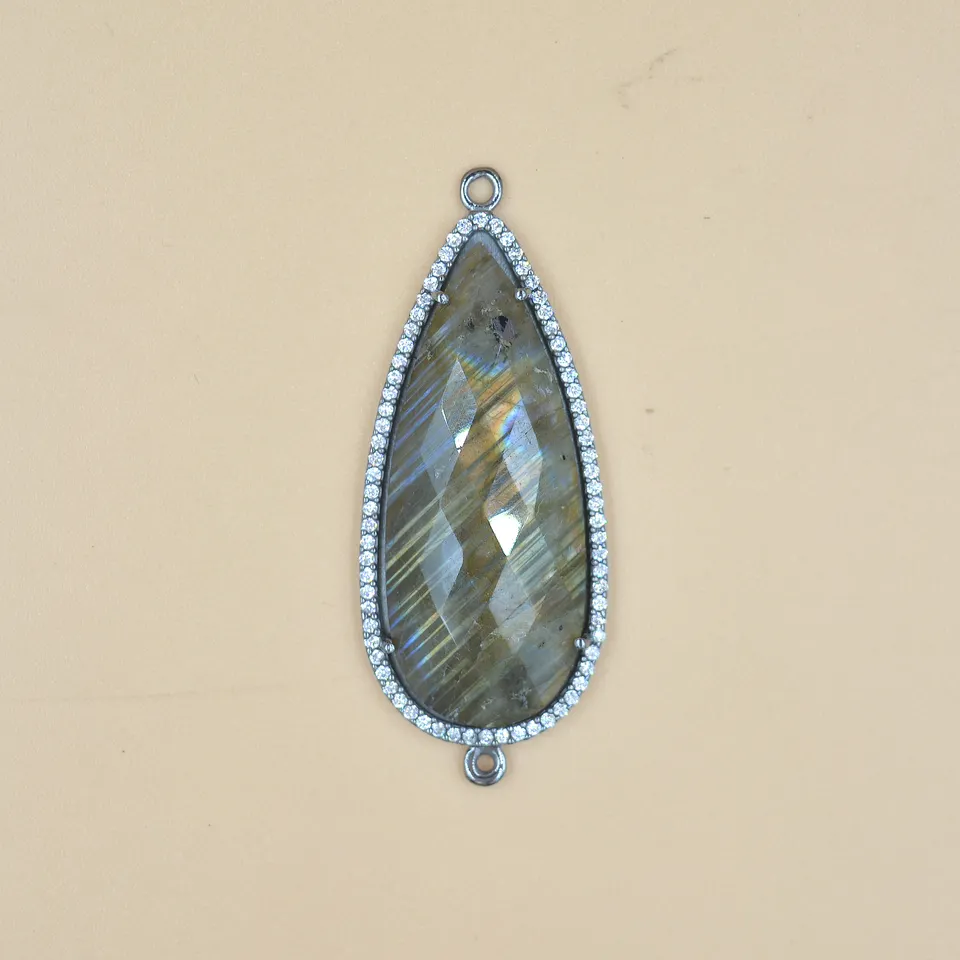 Wholesale Natural Labradorite Gemstone Pendant Connector for Necklace or Jewelry Making