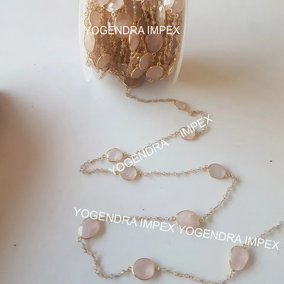Rose Quartz Chain Gemstone Beads Wire Wrapped Chain silver Plated 925 Silver Gemstone For Suppliers & Manufacturer