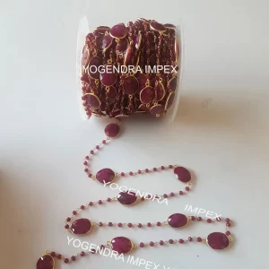 Gorgeous Dyed Ruby Gemstone Connector Chain 925 Sterling Silver, Pink Gemstone Bezel Set Handmade Chain For Wholesaler