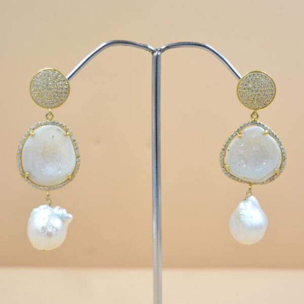 Elegant Natural white Geode Agate Slice Gemstone Drop & Dangle Earrings Sterling Silver, Wholesale Earrings Jewlery For Women