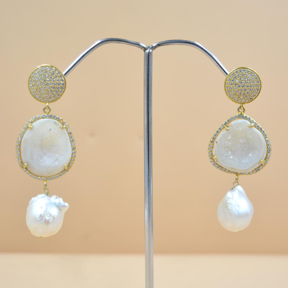 Elegant Natural white Geode Agate Slice Gemstone Drop & Dangle Earrings Sterling Silver, Wholesale Earrings Jewlery For Women