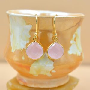 18k Gold Plated Natural Pink Quartz Gemstone Stud Earring Silver heart shape Earring Jewelry For Wholesale Suppliers