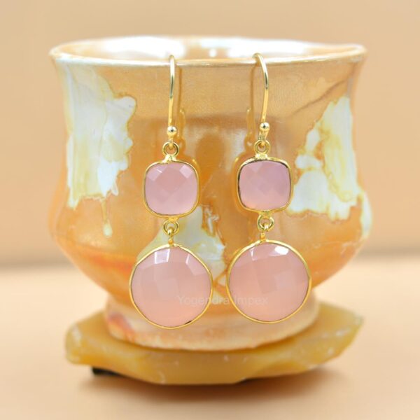 18k Gold Plated Natural Pink Quartz Gemstone Stud Earring Silver round shape Earring Jewelry For Wholesale Suppliers