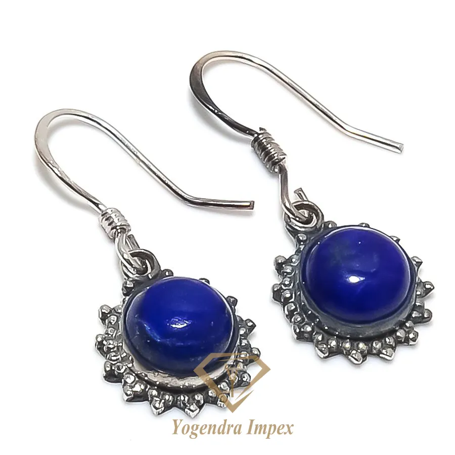 Boho Lapis Lazuli Gemstone 925 Solid Sterling Silver Drop Earrings high quality earrings latest for women