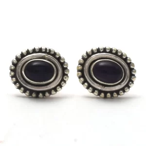 Beautiful Natural Purple Amethyst Gemstone Stud Earring, Handmade 925 Sterling Silver Oval Stud Earrings For Wholesale Suppliers