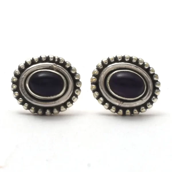 Beautiful Natural Purple Amethyst Gemstone Stud Earring, Handmade 925 Sterling Silver Oval Stud Earrings For Wholesale Suppliers