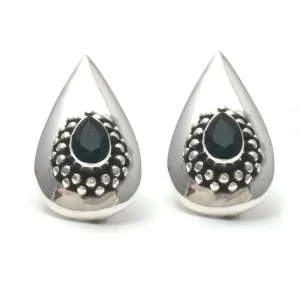 Top Quality Natural Emerald Gemstone Stud Earrings, Handmade Pear Shape Boho Sterling Silver Stud Earring Jewelry For Wholesaler