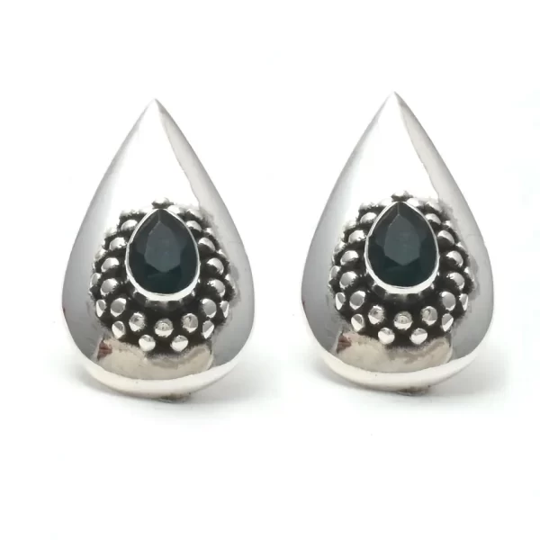 Top Quality Natural Emerald Gemstone Stud Earrings, Handmade Pear Shape Boho Sterling Silver Stud Earring Jewelry For Wholesaler