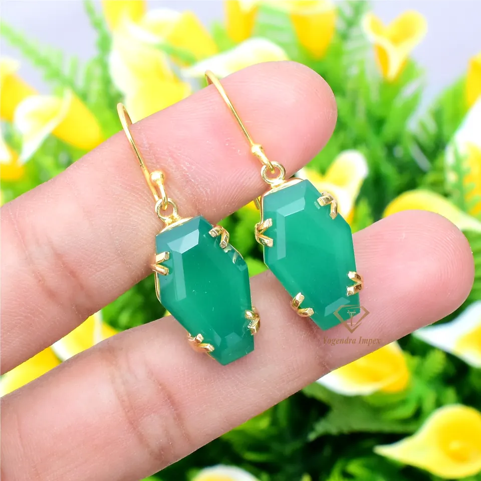 Natural Green Onyx Gemstone Drop & Dangle Earrings 925 Sterling Silver, Handmade Hook Earrings Jewelry For Wholesale Suppliers