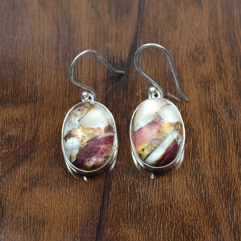 Natural Purple Oyster Gemstone Dangle & Drop Earrings, Sterling Silver Hanging Earrings Jewelry For Wholesale Suppliers