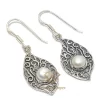 Handmade Pearl Gemstone 925 Solid Sterling Silver Jewelry Earrings Stone Pearl Dangle Silver Earrings