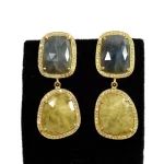 18k Gold Plated Multi Blue & Yellow Sapphire Gemstone Dangle & Drop Earring, Wholesale 925 Sterling Silver CZ Long Drop Earrings