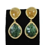 18k Gold Plated Natural Yellow Sapphire & Emerald Gemstone Drop & Dangle Earrings, Wholesale Emerald Hanging Earrings