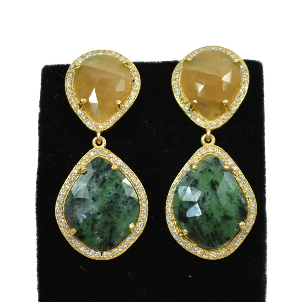 18k Gold Plated Natural Yellow Sapphire & Emerald Gemstone Drop & Dangle Earrings, Wholesale Emerald Hanging Earrings