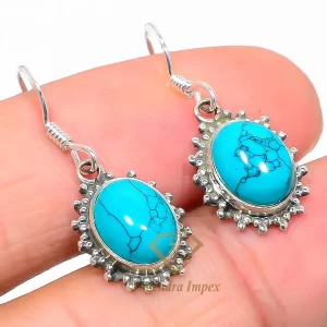 Handmade Turquoise Gemstone 925 Solid Sterling Silver Jewelry Earrings