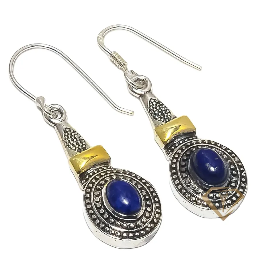 Handmade Lapis Lazuli Gemstone 925 Solid Sterling Silver Jewelry Earrings