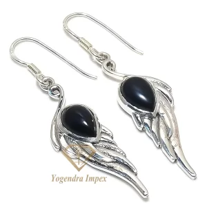 Natural Black Onyx Gemstone Handmade 925 Solid Sterling Silver Jewelry Earrings