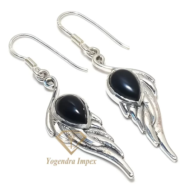 Natural Black Onyx Gemstone Handmade 925 Solid Sterling Silver Jewelry Earrings