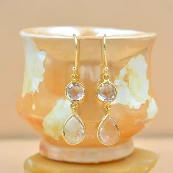 Natural white Quartz Natural Gemstone drop & dangle Earrings Handmade 925 Sterling Silver New Design Jewelry for Sale