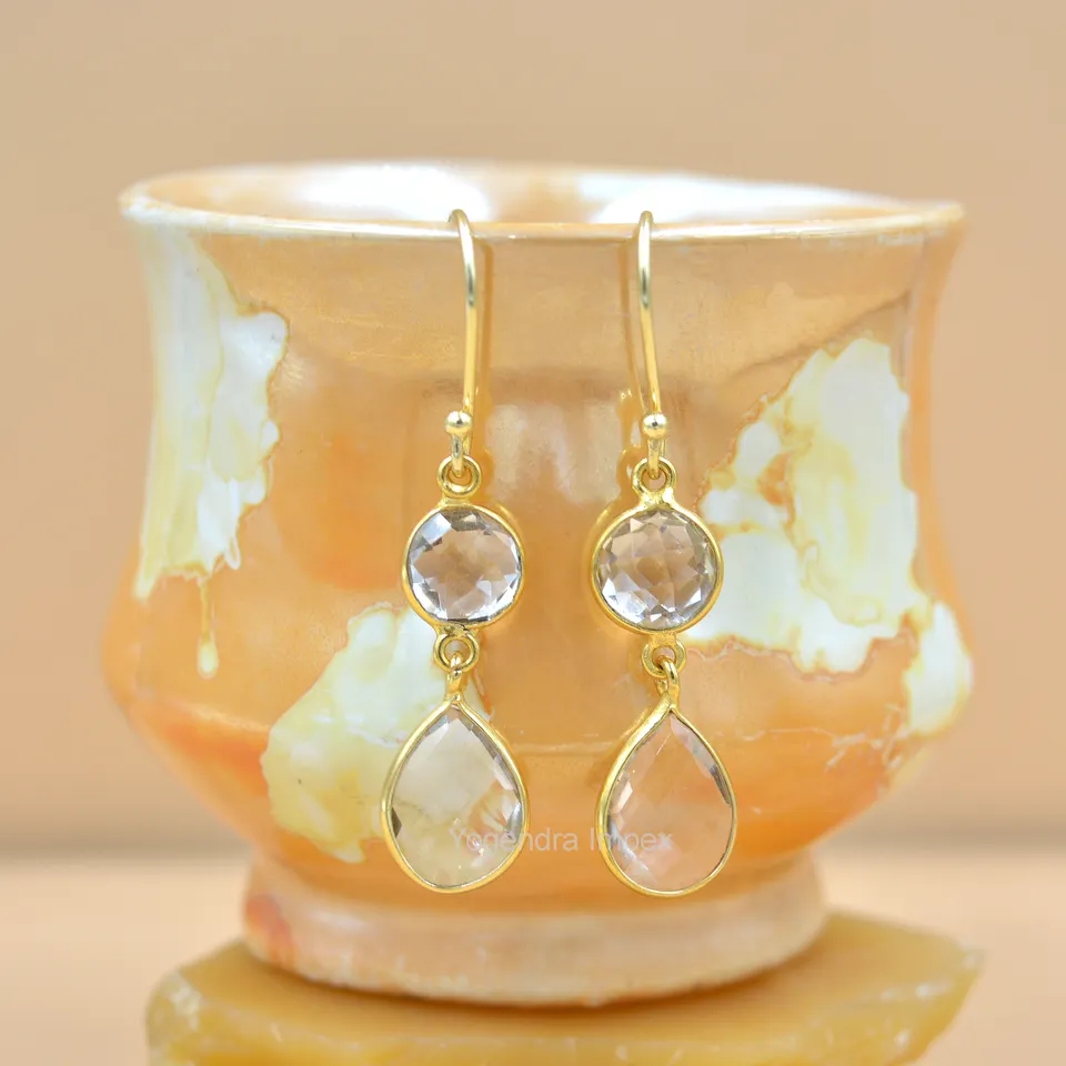 Natural white Quartz Natural Gemstone drop & dangle Earrings Handmade 925 Sterling Silver New Design Jewelry for Sale