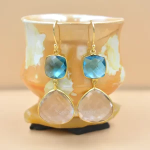 Natural Blue topaz crystal quartz Gemstone drop & dangle Earrings Handmade 925 Sterling Silver New Design Jewelry for Sale