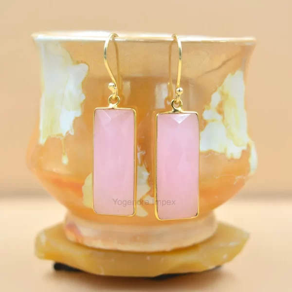 Fancy Natural Pink Chalcedony Gemstone 925 Sterling Silver Drop & Dangle Earrings Handmade Bezel Set For Suppliers