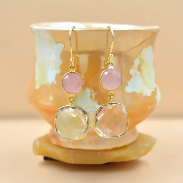 Pink Chalcedony cushion shape 925 Sterling Silver Earring latest arrival fashionable look for girls and women