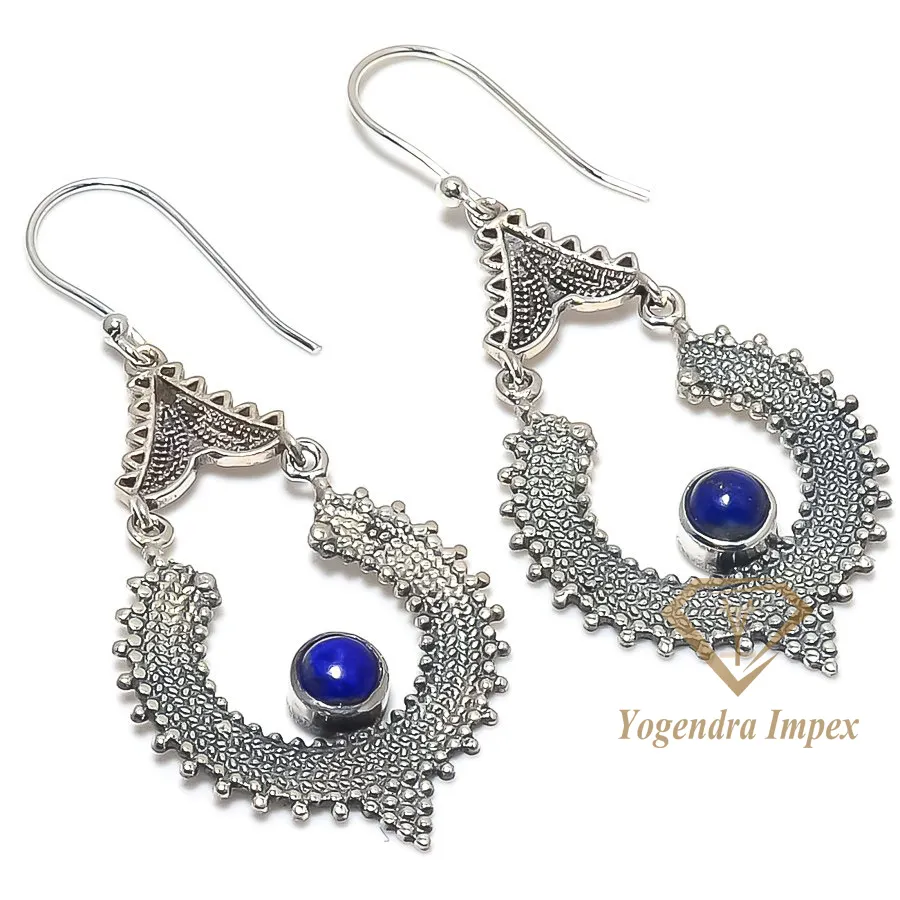 Handmade Lapis Lazuli Gemstone 925 Solid Sterling Silver Drop & Dangle Earrings, Gorgeous Wedding Earring For Wholesale Supplies