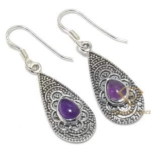 Natural Amethyst Gemstone 925 Solid Sterling Silver Earrings, Silver Handmade Drop Earrings For Wholesale Suppliers