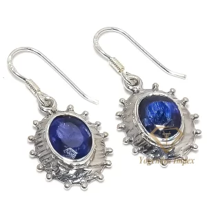 Natural Blue Sapphire Gemstone 925 Solid Sterling Silver Earrings, Handmade Blue Gemstone Drop Earrings For Wholesale Suppliers