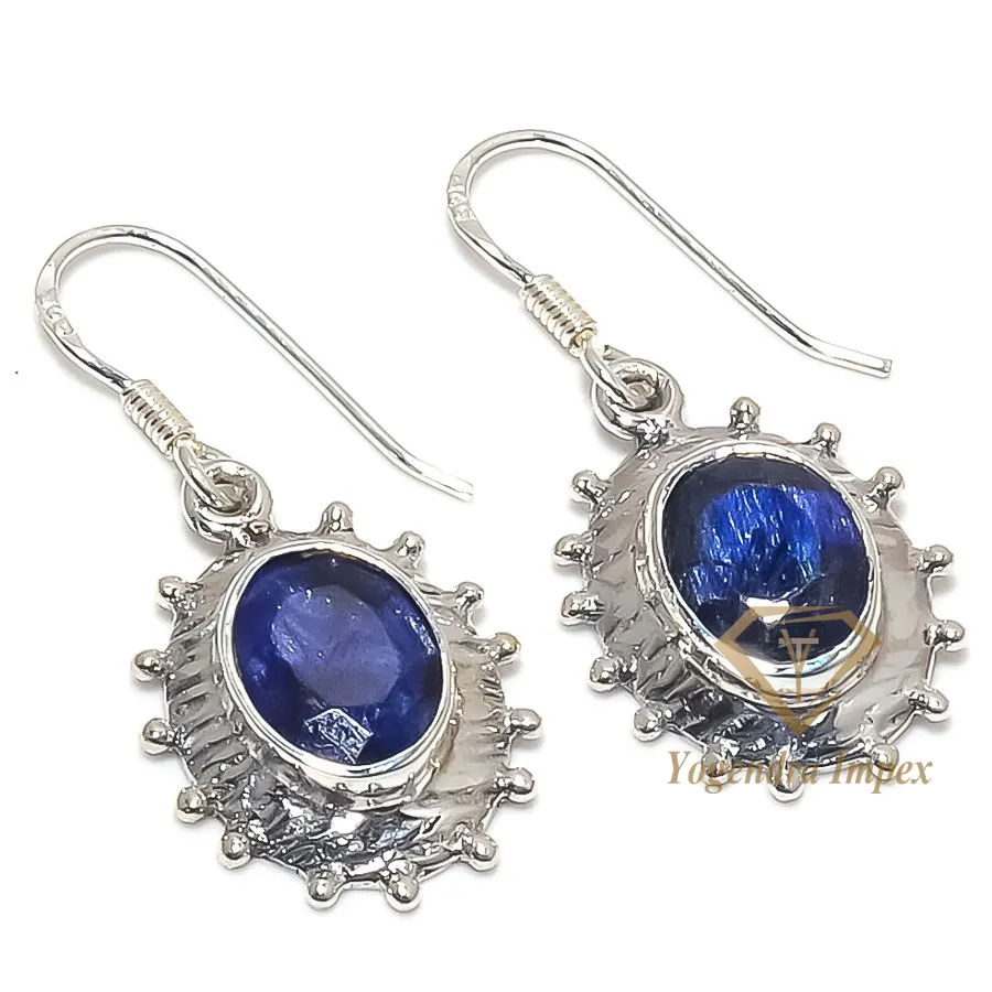 Natural Blue Sapphire Gemstone 925 Solid Sterling Silver Earrings, Handmade Blue Gemstone Drop Earrings For Wholesale Suppliers