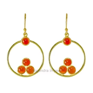 Grade+ Natural Citrine Gemstone 925 Sterling Silver Boho Earring/ Round Shape Yellow Gemstone Fashion Drop Earring For Women