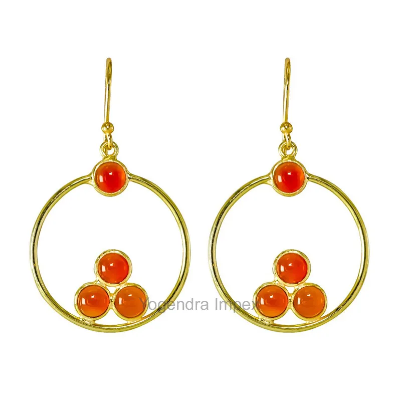 Grade+ Natural Citrine Gemstone 925 Sterling Silver Boho Earring/ Round Shape Yellow Gemstone Fashion Drop Earring For Women